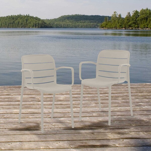 Cream patio stacking chairs